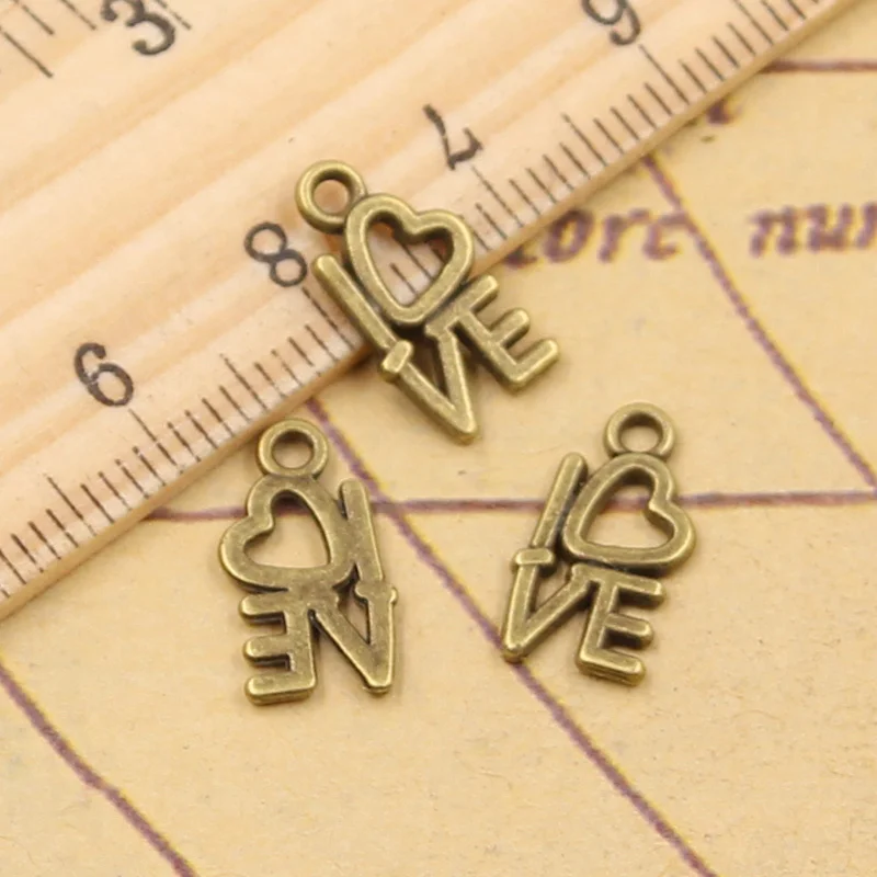 50pcs Charms Love Heart 12x9mm Antique Bronze Silver Color Pendants Making DIY Handmade Tibetan Finding Jewelry For Bracelet