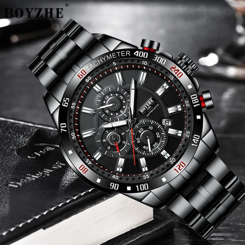 BOYZHE Business Men Mechanical Watch Automatic Week Month Calendar Display Luminous Waterproof Sport Wrist Watches for Men reloj