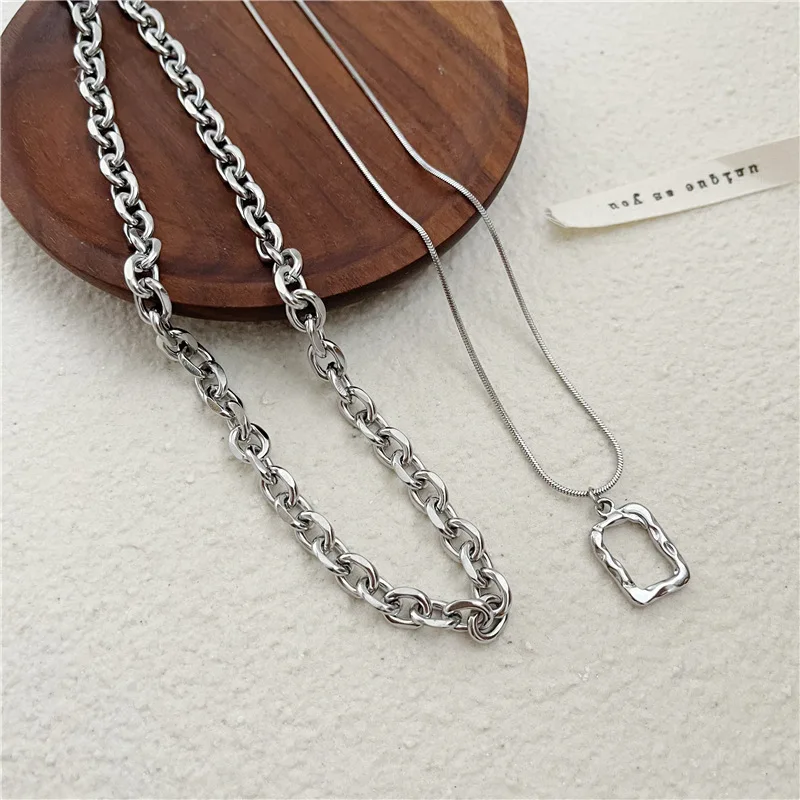 2021 Fashion Unisex Multilayer Hip Hop Long Chain Necklace For Women Jewelry Gifts Square Pendant Necklace Accessories