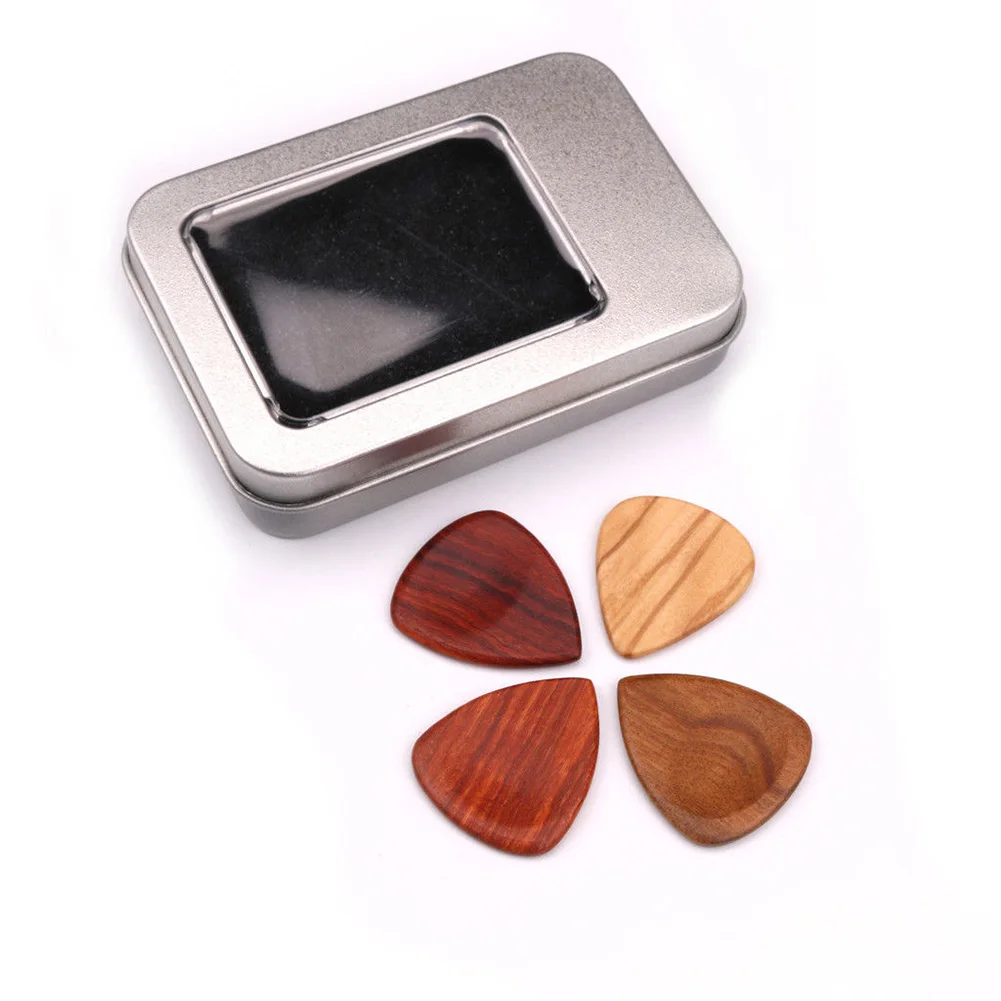 1 Set Wooden Plectrums Picks with Storage Case Accessories for Guitar Bass Banjo FK88