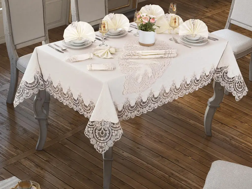 Lisa Table Cover Set 18 Piece Cream Cream