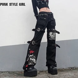 Pantalones Cargo góticos Emo Alt, ropa Techwear Hippie, pantalones vaqueros holgados Mom Goth Punk, pantalones vaqueros negros Cyber Y2k, ropa oscura educativa