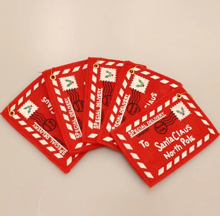 Christmas Decorations Square Envelope Non Woven Fabric Tree Pendant Gifts Ornaments Santa Claus Red Card  SN3681