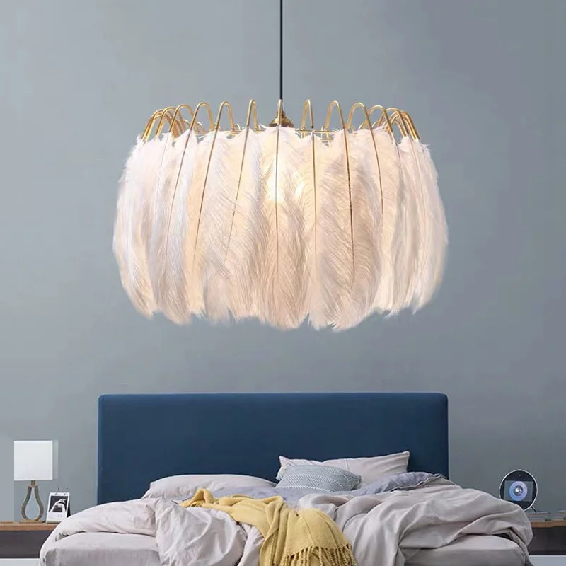 

Modern Restaurant Ins Feather Chandelier Nordic Living Room Girl Romantic Children's Room Bedroom Pendant Lamp Restaurant Light