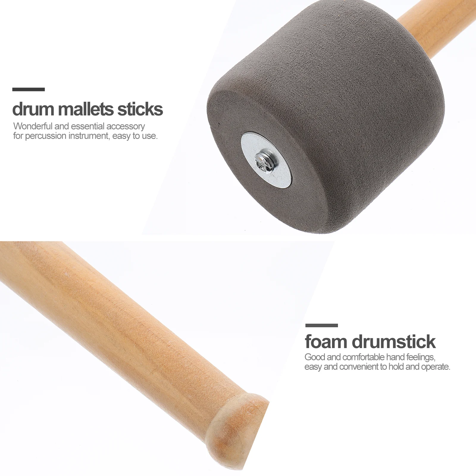 Mazo de tambor de acero inoxidable, palo de percusión, Banda de Marcha de fieltro, baquetas de madera, accesorios para la cabeza