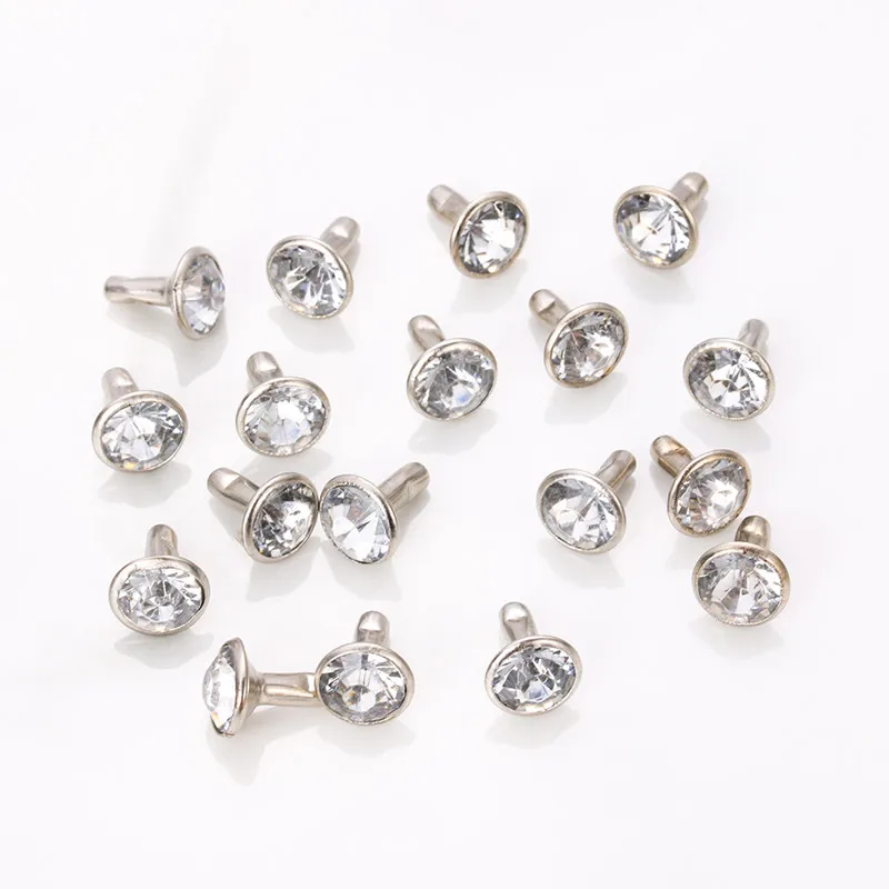 100 Pcs Gold Silver 5mm 6mm 7mm 8mm 9mm 10mm Glass Crystal Double Cap Nail Rivet DIY Leathercraft Shoe Bag Craft Supplies