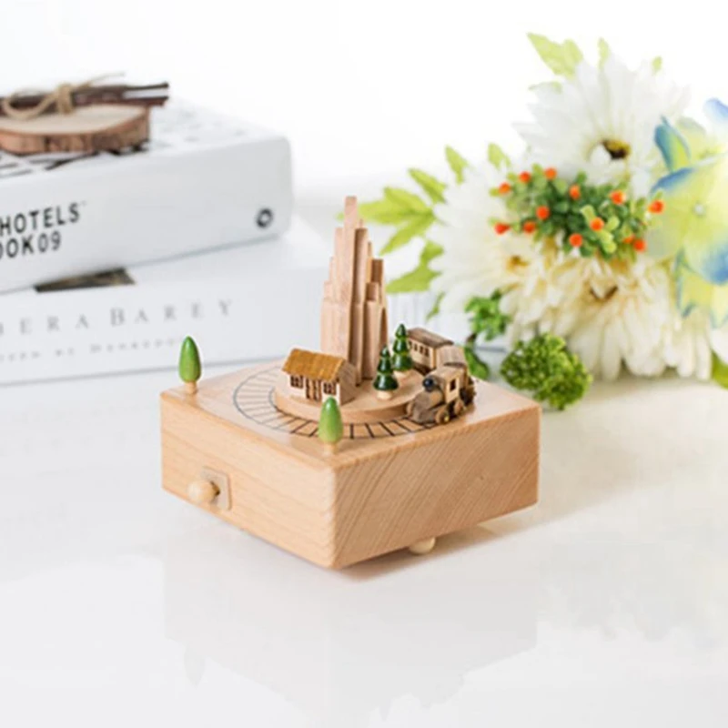 Hot Wooden Musical Box Featuring Mountain Tunnel With Small Moving netic Train | Plays