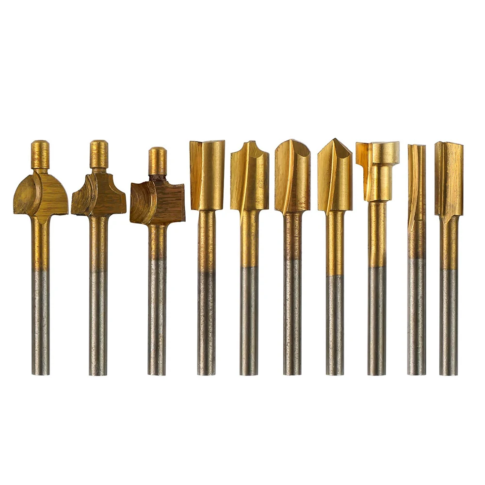 10PCS Titanium Coat HSS Rotary Burr Set 1/8