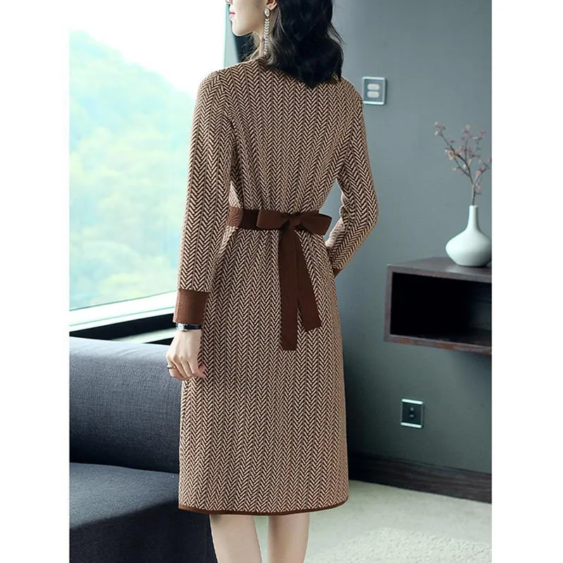 Women\'s Sweater Dress New Autumn Winter Half Turtleneck Pullover Mid-length Knitted Dress Office Female Jumper Sweater Dresses