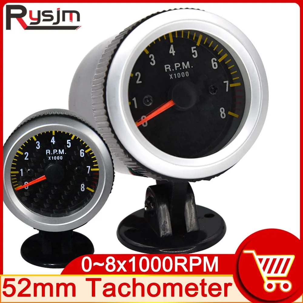 

HD 2" 52mm Auto Car Tachometer Tacho Gauge 0~8000 RPM Meter Universal Car Motor White Led Meter Pointer RPM 12V Gasoline Engine