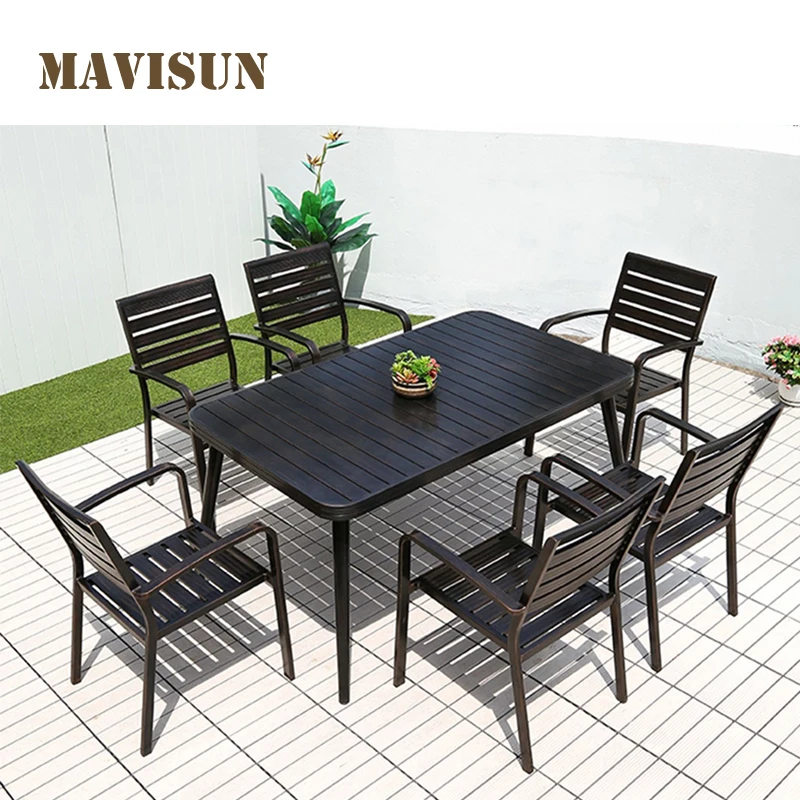 Leisure Lounge Minimalist Plastic Wooden Table Set Waterproof Sun Protection Furniture For The Terrace