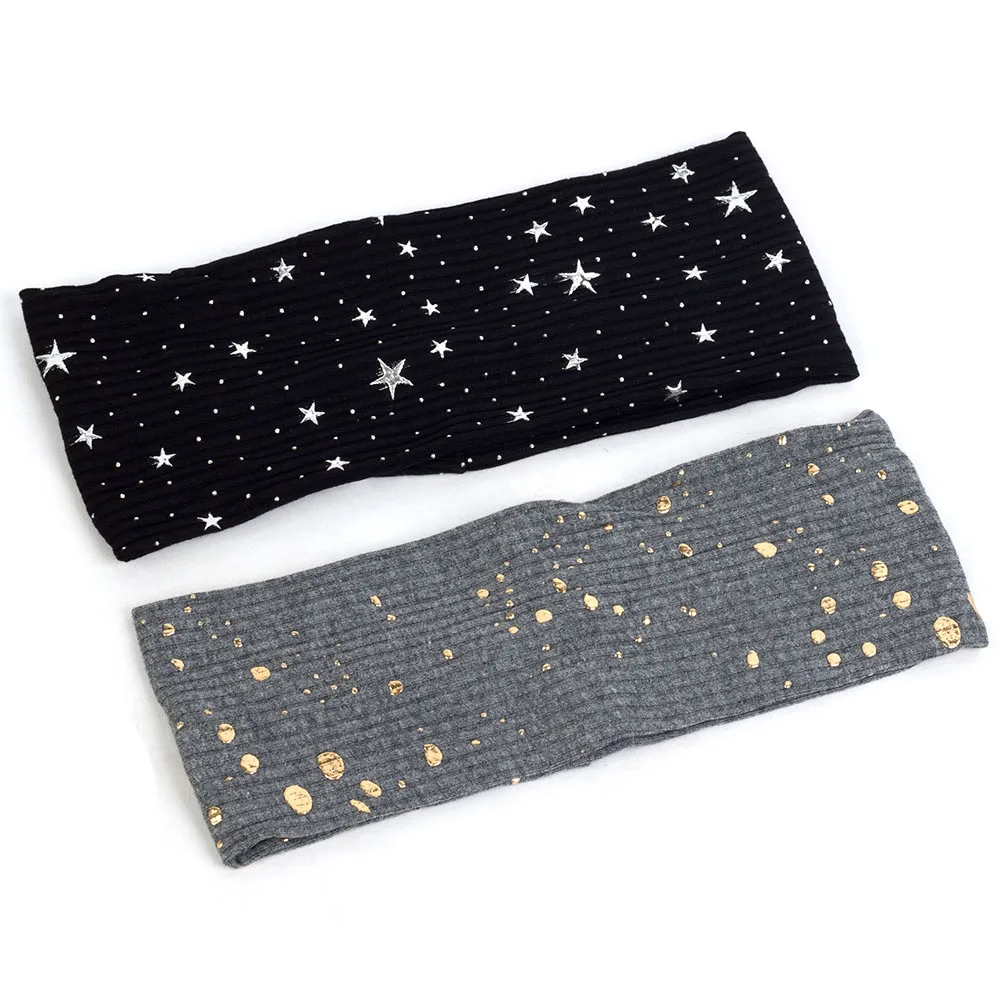 Geebro Women Summer New Ribbed Elastic Headband Star Splatter Paint Dot Print Headband Female Fashion Soft Hair Accessories