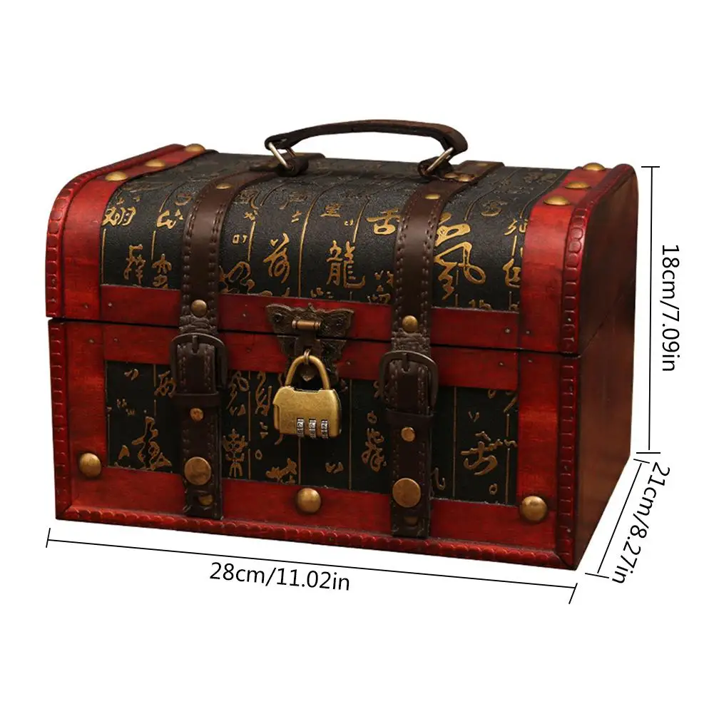 Small Treasure Chest With Lock Box Cosmetics Jewelry Gift Treasure Storage Box Wooden Crafts Home Decorative Ornaments