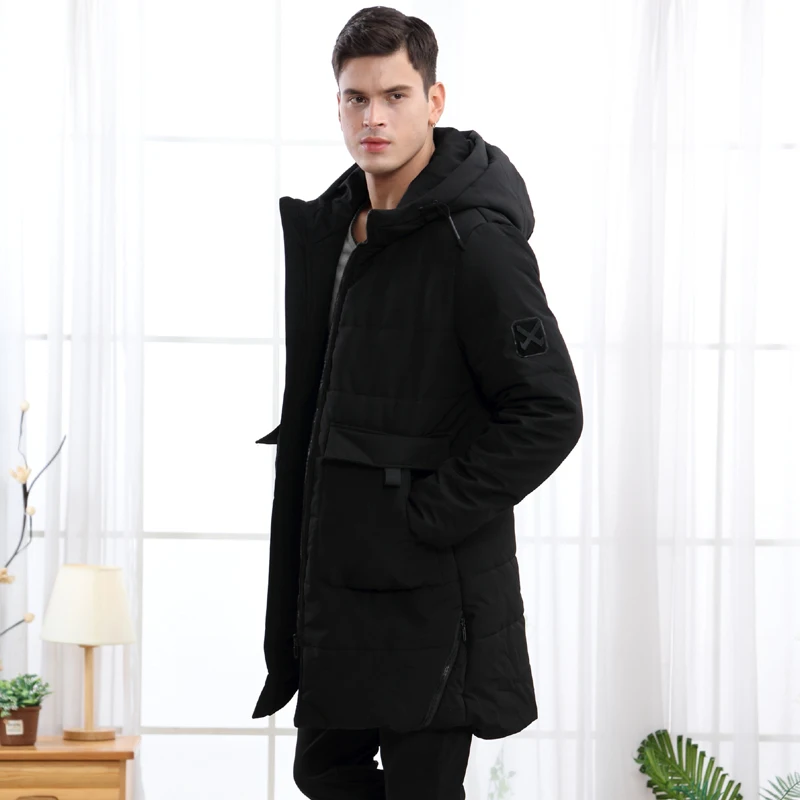 Autumn Winter Jacket Men Parka Medium Long Coat Korean Thick Black Hooded Winter Jackets Mens Winterjas Heren KJ757