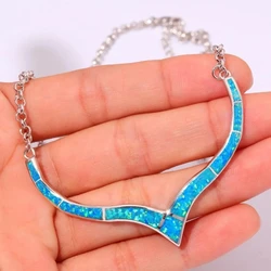Vintage Women Pendant Simple Inlaid Opal Necklace For Women Wedding Chain On The Neck Jewelry Accessories