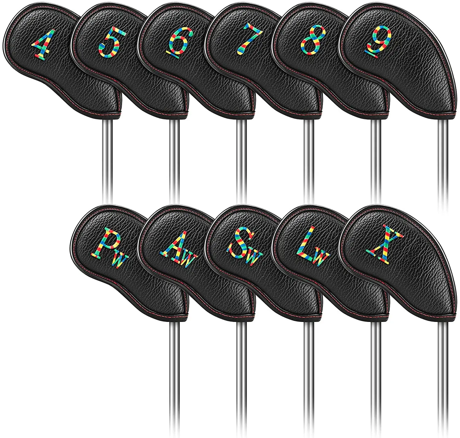 

Golf Head Covers for Irons Fit Most Brands 11pcs/Set Including 4-9 pw aw sw lw x Black Pu Leather Colorful Number free shipping