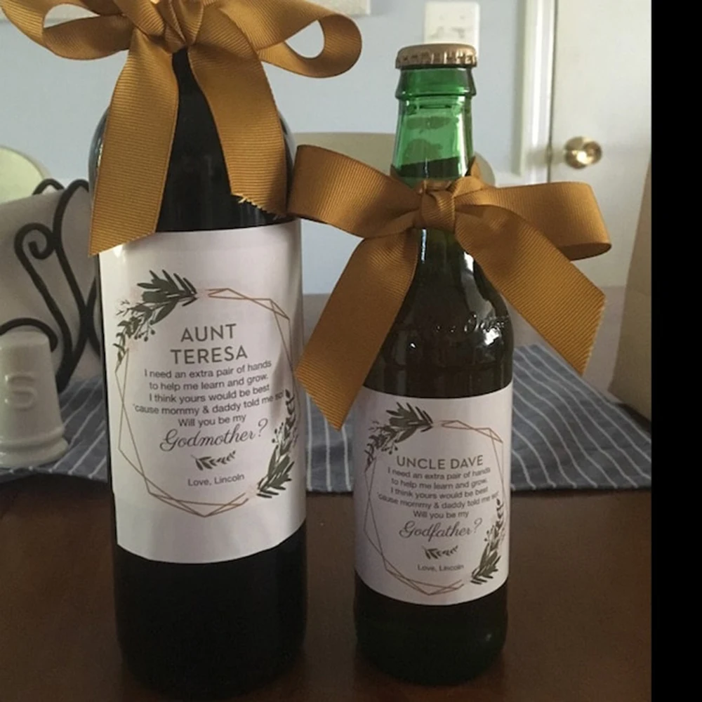 Custom Godparent Proposal Labels // Thank you // Godmother or Godfather Gift // Baptism Gift // Wine, Beer, Champagne