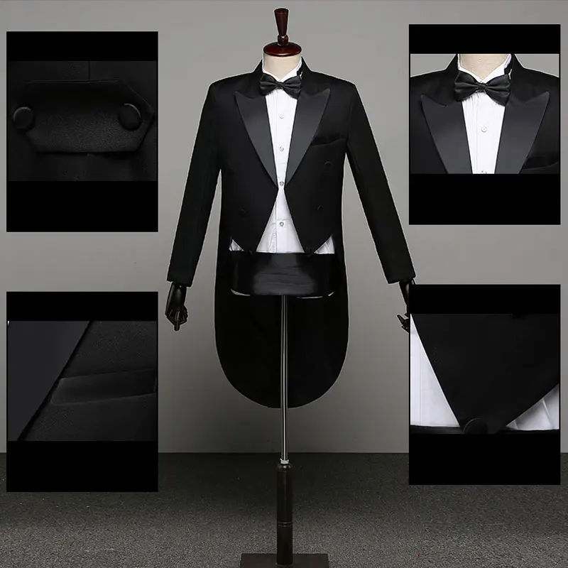 Tuxedo Tailcoat Dress Suits Men's Classic Black White Shiny Lapel Tail Coat Wedding bridgegroom Stage Singer 2-Piece Suits Set