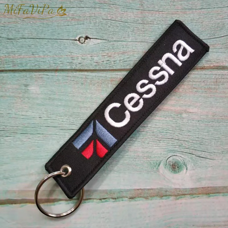 5 PCS/LOT Wholesale Embroidery Cessna Keychain Fashion Trinket Black Phone Strap Aviation Key Chain for Aviation Gift Key Ring