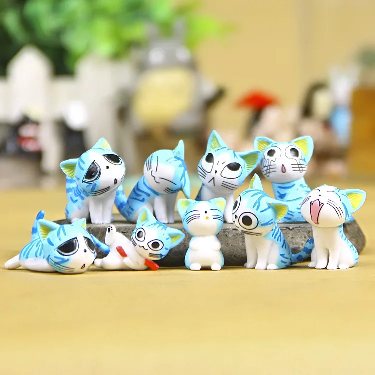 9pcs Kawaii Cheese Cats Kitty Statue Miniatures Resin Kitten Cat Figurines Mini Garden Figures Decoration for Home Kids Toys