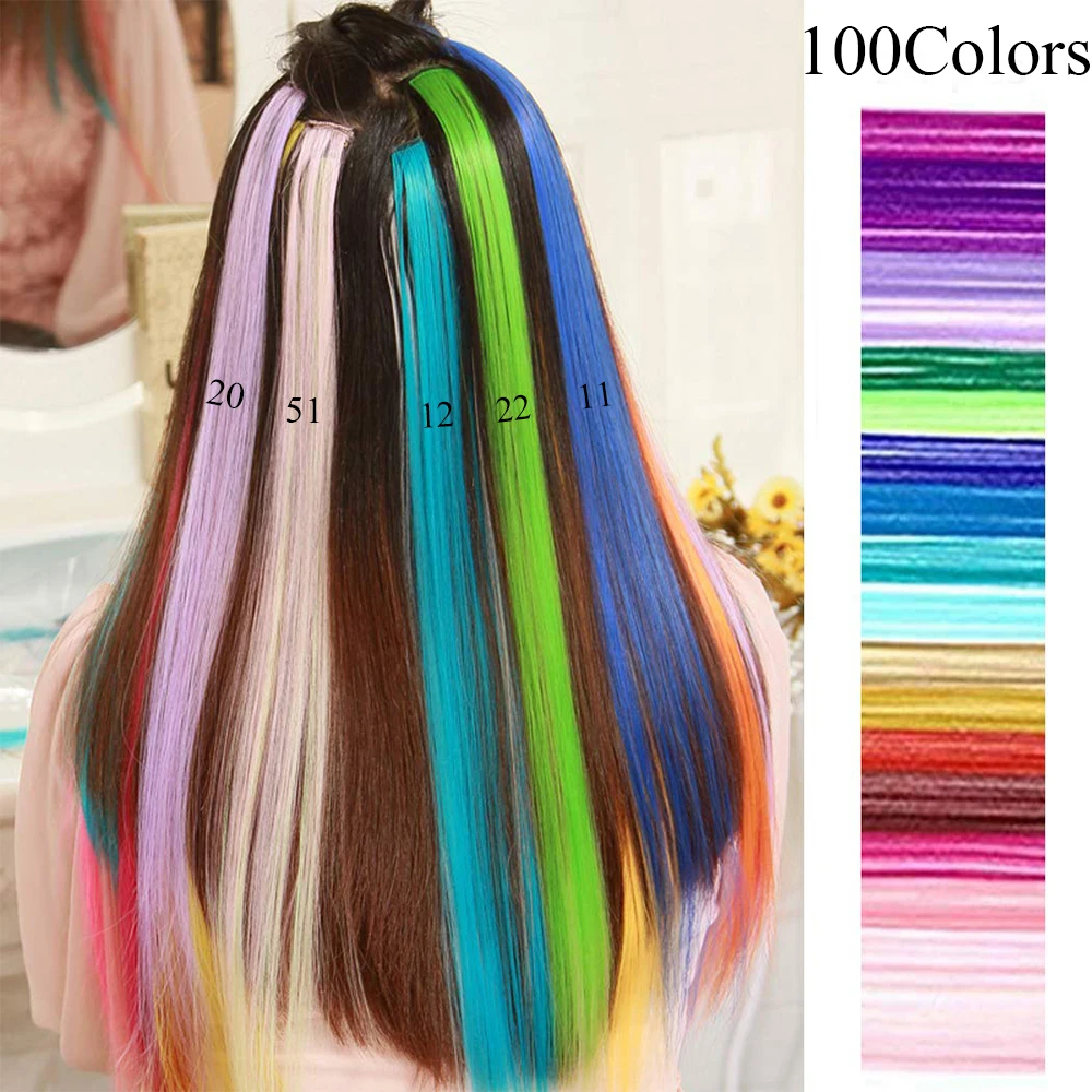 AIYEE Hair Extensions Pure RainBow Hairpiece Clip In Hair Piece Synthetic Long Straight Ombre Pink Red Rainbow Hair Piece