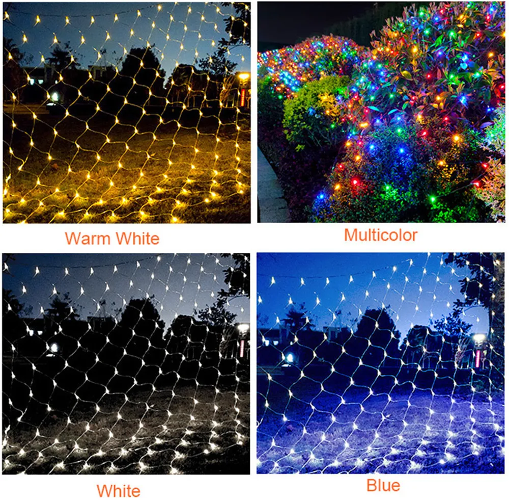 Solar Mesh Net Light Led Fairy String Window Curtain Lights 8 Modes Home Lighting Garden Decoration With Remote Control