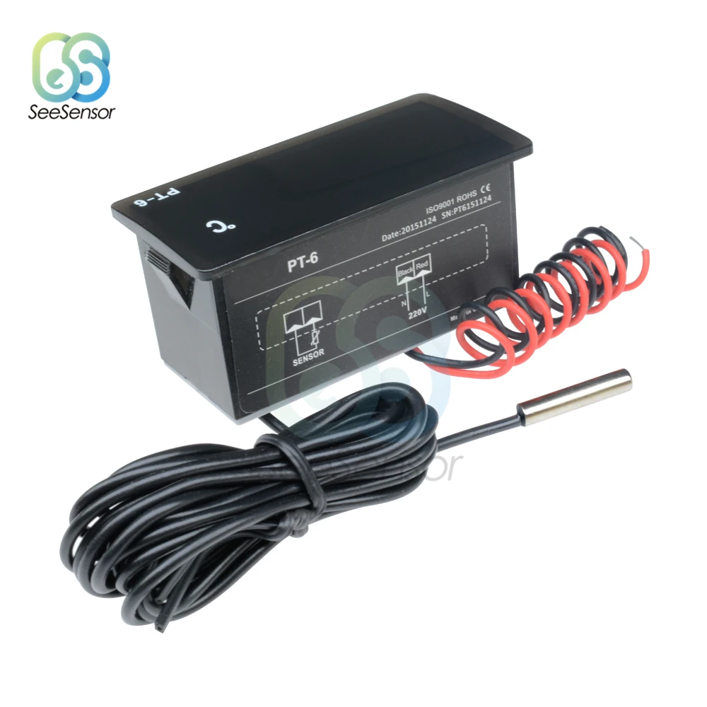 PT-6 Kỹ Thuật Số Xe Nhiệt Kế Xe Đồng Hồ Đo Nhiệt Độ Màn Hình AC 220V -40 ~ 110C Ô Tô Nhiệt Kế 2M NTC Cảm Biến