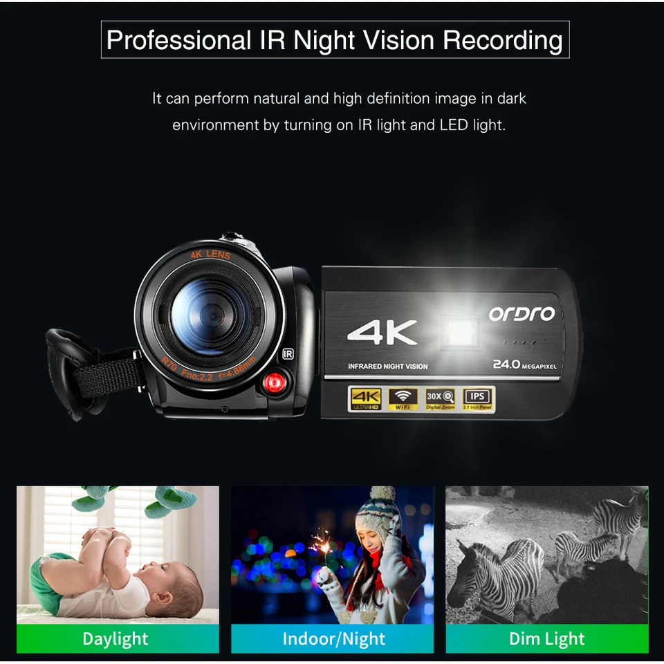 ビデオカメラ4kデジタルカムコーダープロフェッショナル、ordro ac3