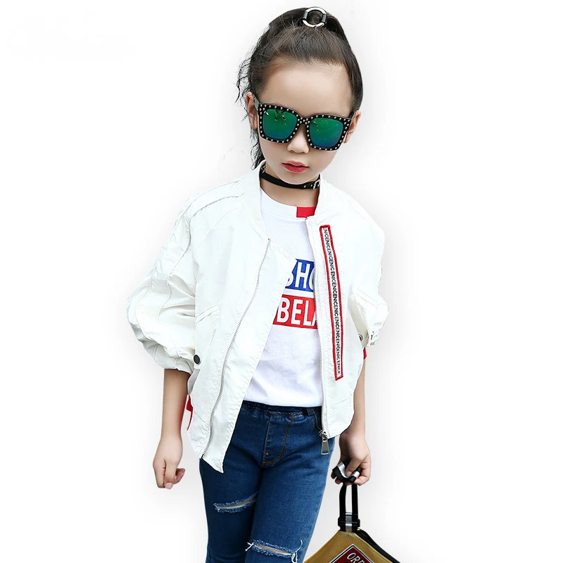 Children\'s Spring Autumn Outerwear Coats for Girls White Bat Sleeves Oversize Biker Jacket Kids School Bomber Jacket 6 8 10 Year