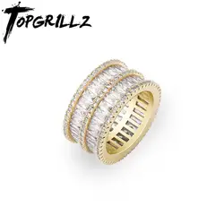 TOPGRILLZ New 2Row Zircon Men's Rings High Quality Copper Iced Out Cubic Zirconia Rings Hip Hop Fashion Personality Jewelry Gift