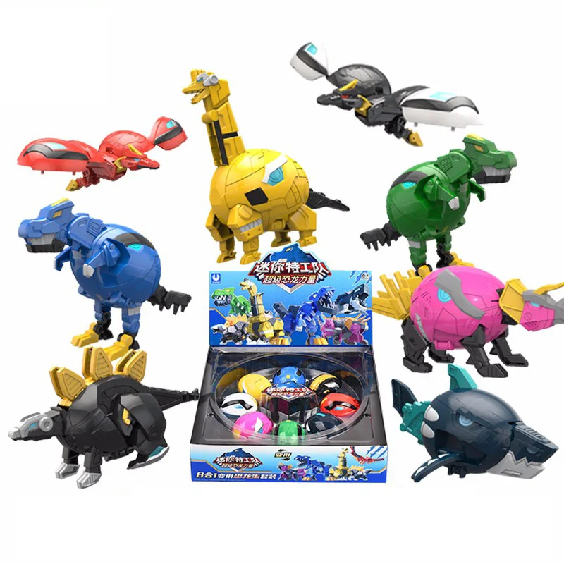 8pcs/set Mini Force Super Gino Power Deformation Eggs Robot Toys Action Figures MiniForce X Transformation Dinosaur Toy