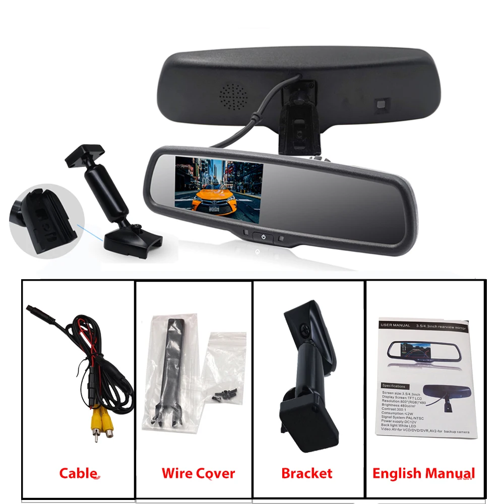 Carsanbo 4.3'' Car Rearview Mirror Monitor Bracket LCD Video Monitor Camera  Parking Monitor With HD Screen Driving Recorder