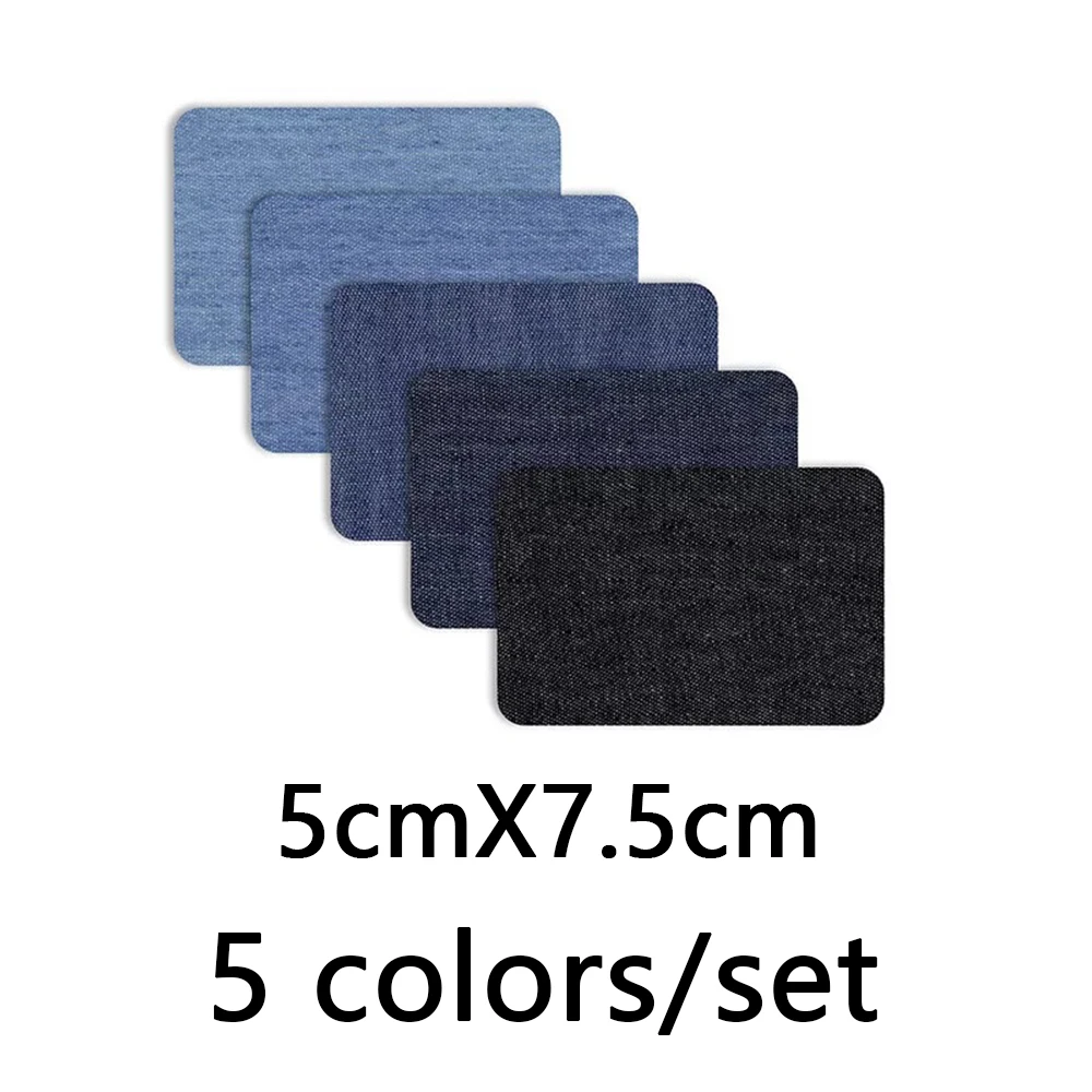 5PCS Dark Blue Rectangle Ellipse Sticky Hot Melt Glue Ironing Imitation Denim Pacthes for Repair Denim Jean Jacket Dress sleeve