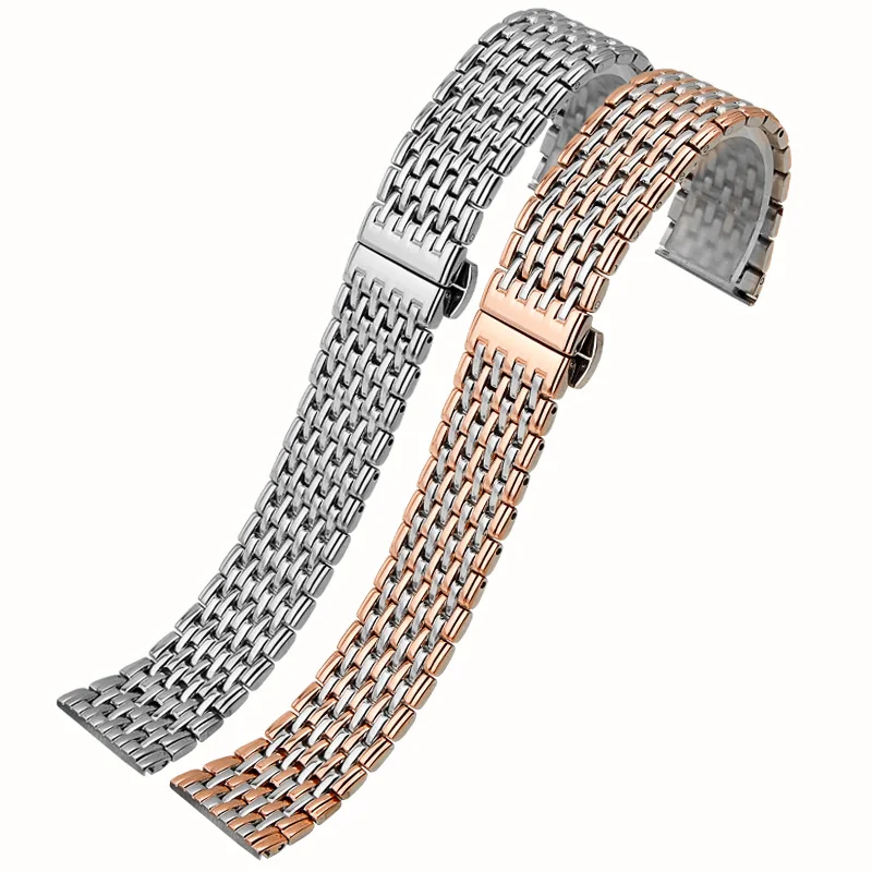 Yopo Stainless steel strap 13mm 18mm 20mm 22mm silver golden rose gold wristband for men and women watch accessories  Gift tool