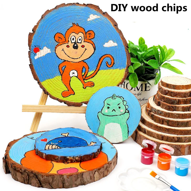 2-16cm Thickness 0.5-1.5 cm Natural Pine Round Wood Slices  With Tree Bark Log Discs DIY Crafts Christmas Party Painting