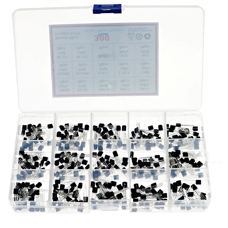 300pcs 15 Values Transistor Assorted Kit TO-92 S9012 S9013 S9014 S8050 S8550 2N3904 2N3906 BC327 BC337 TL431 MPSA42 MPSA92 A1015