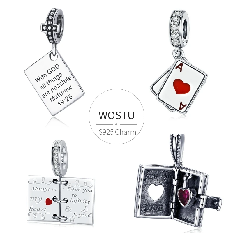 

WOSTU 925 Sterling Silver Beads Note Book Charms Fit Original Bracelet Pendant DIY Necklace Fashion Jewelry Gift For Women