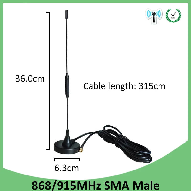 EOTH 5pcs 868MHz lora Antenna lorawan 915 IOT 10dbi SMA male connector 868 915 mhzsucker aerial 3M Extension cable antenne