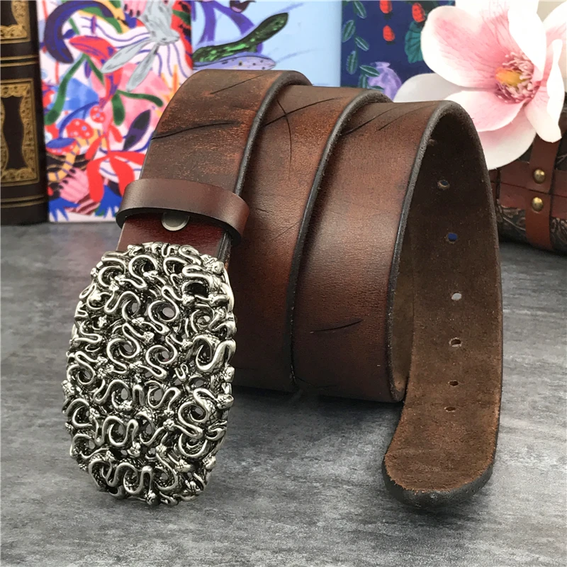 Metal Belt Buckle Retro Super Thick Leather Belt Men Ceinture Men Leather Belt Cowboy Jeans Waist Belt Wide MBT0020