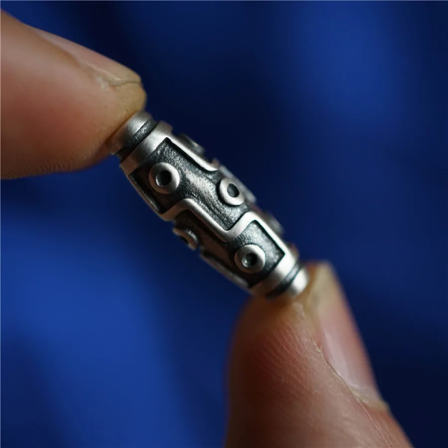 925 Silver 9 Eyes 2 eyes Dzi Beads Tibetan Loosing Beads for Jewelry Making