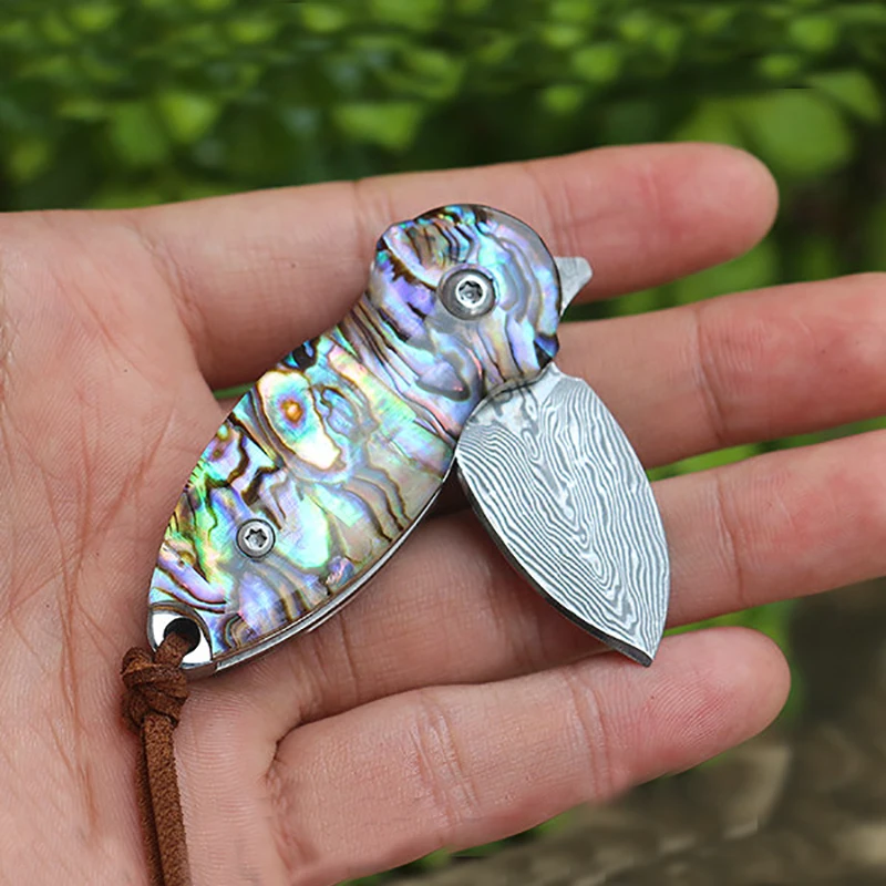 Kitchen tools Outdoor Damascus folding knife New style abalone shell handle, creative pocket knife EDC tools