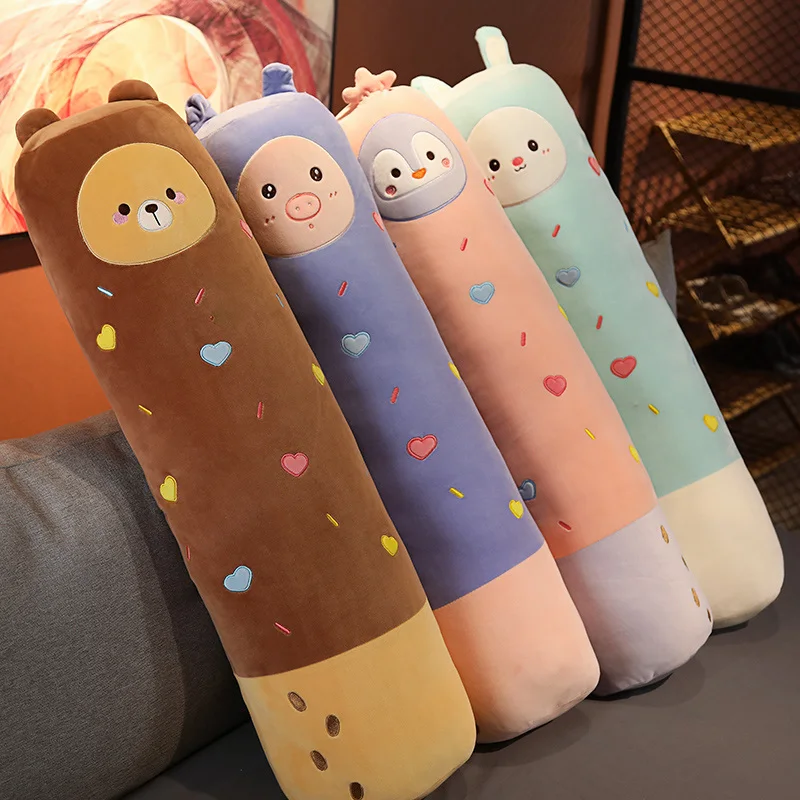 Kawaii Stuffed Long Pillow Bear Pig Penguin Rabbit Plush Toy Soft Animal Toys Cushion for Birthday Gifts