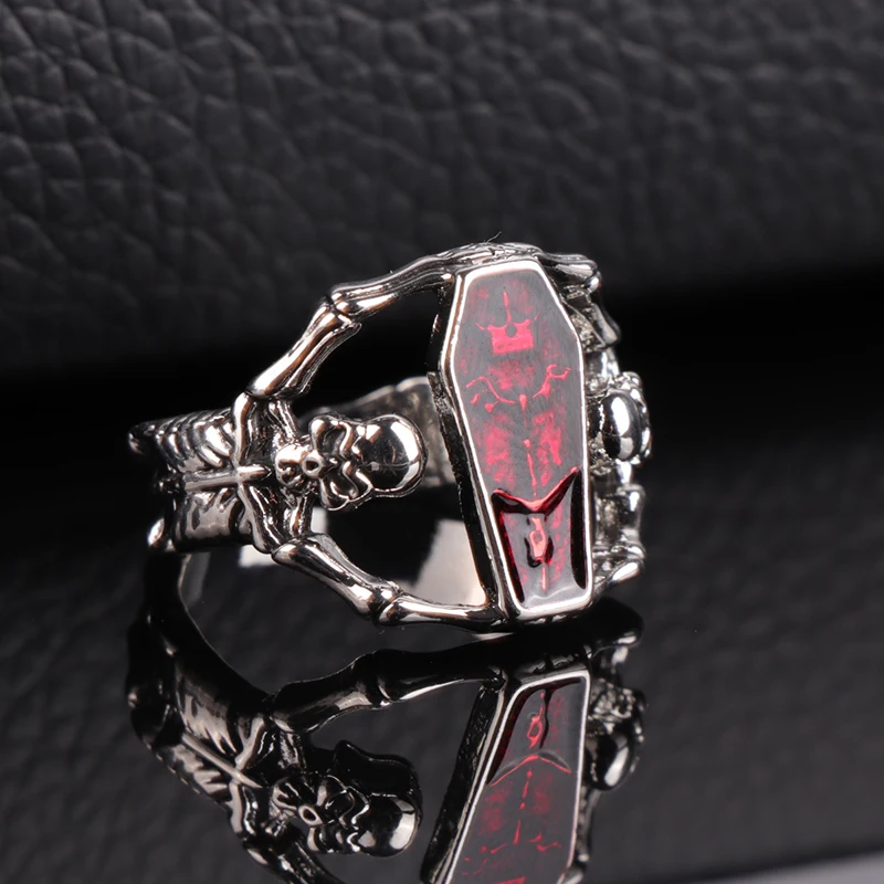 Punk Vintage Jewelry Silver Color Stainless Steel Vampire\'s Coffin Men\'s Ring Party Charm Accessories Cool Boy Gift