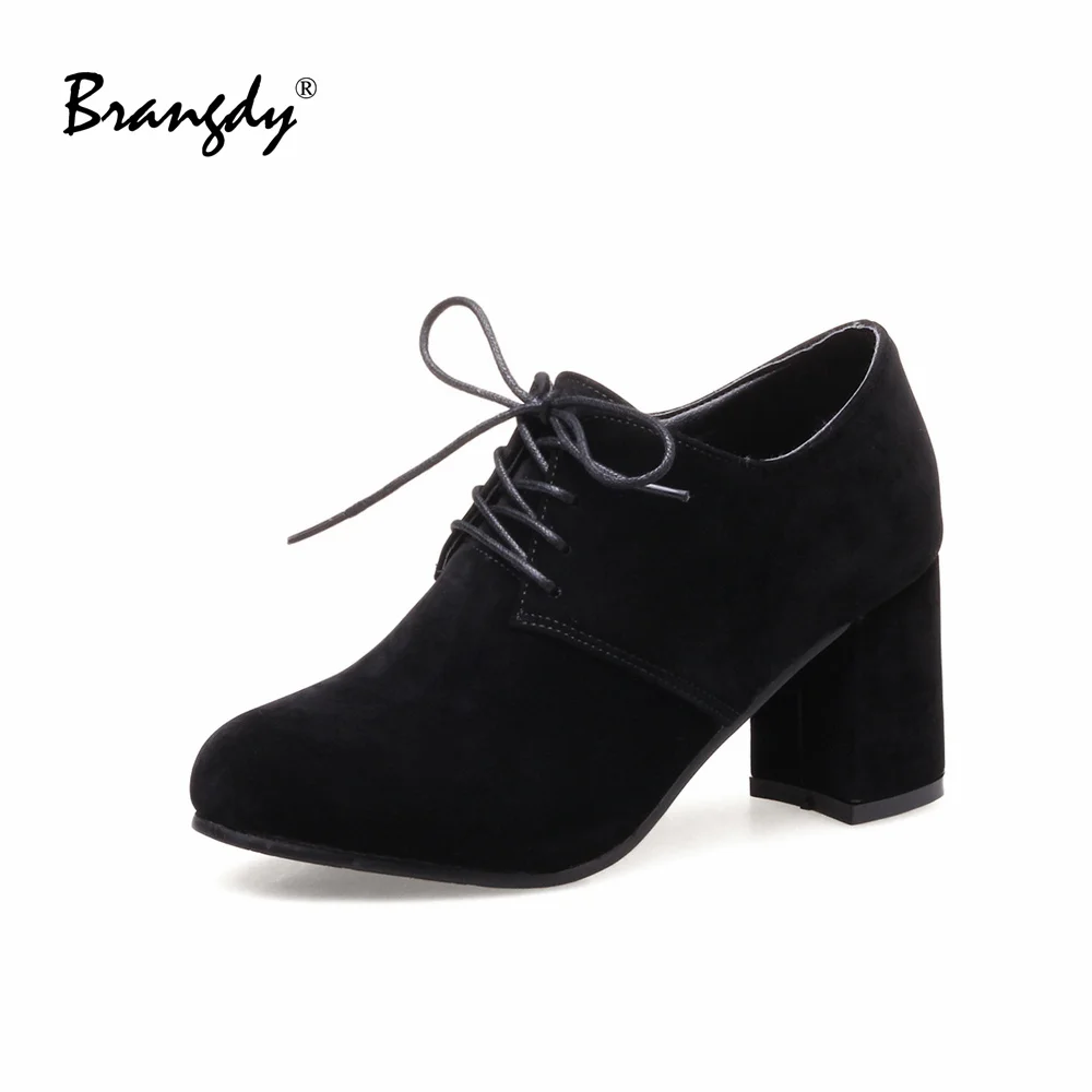 

Brangdy Classical Women Pumps Faux Suede Round Toe Women Thick Heel Shoes Leisure Women Ankle Boots Lace Up Women Brogue Shoes