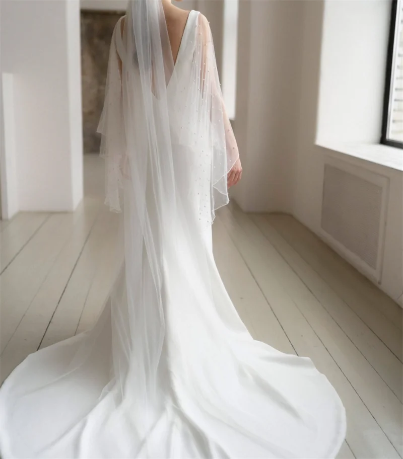 Abito da sposa semplice con scollo a v manica lunga guaina abito da sposa perla raso Boho Backless romantico abiti da sposa abito da sposa