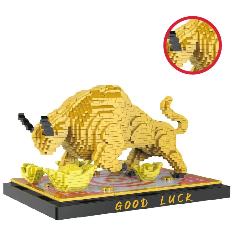 Creative Charging Golden Bull Micro Diamond Block Cattle Model Nanobricks Educational Toys Collection Building Bricks For Gifts