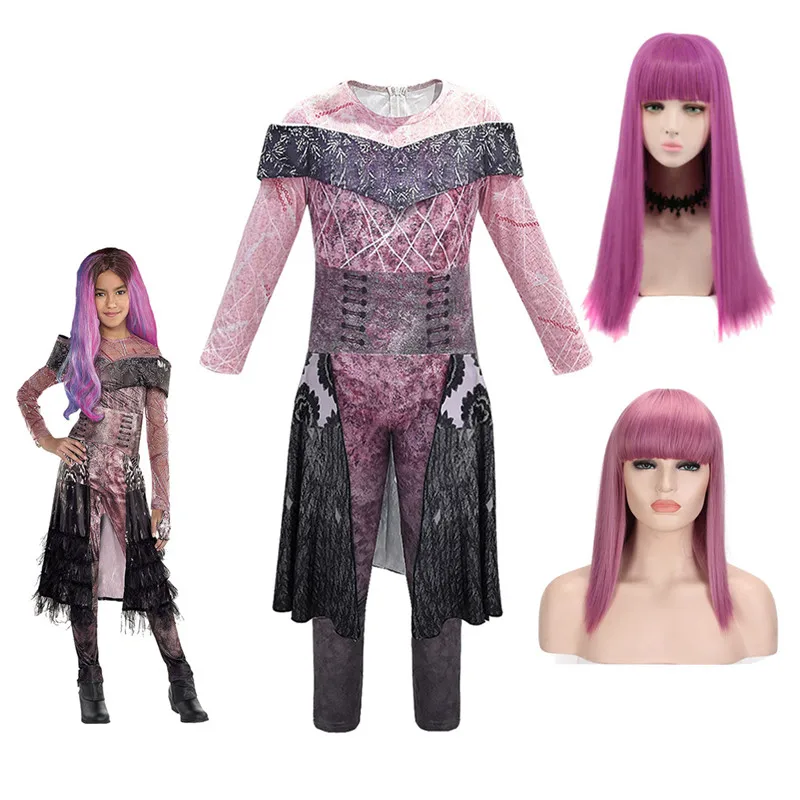 

Audrey Cosplay Costume Halloween Party Clothing Girls Jumpsuits Descendants 3 Mal Bertha Maleficent Cosplay Purple Girls Outfits