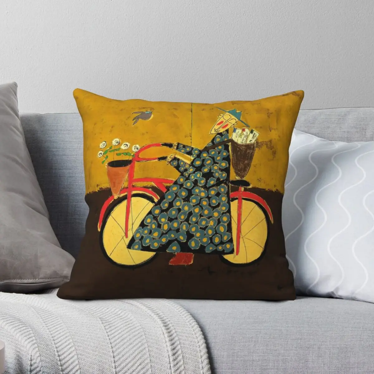 Bicycle Monk With Loveletters Square Pillowcase Polyester Linen Velvet Creative Zip Decor Room Cushion Cover Wholesale 18