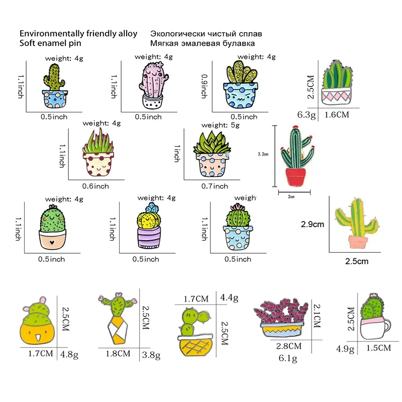 Potted Plant Collection Enamel Pin Cactus Succulents Brooch Denim Jeans Shirt Bag Plant Jewelry Gift for Friends Children