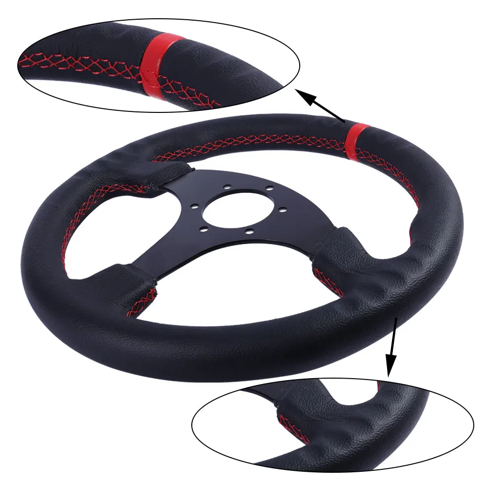 330mm/13Inch Flat Steering Wheel Leather Aluminum Frame Racing Drift Pc Game Steering Wheel Universal